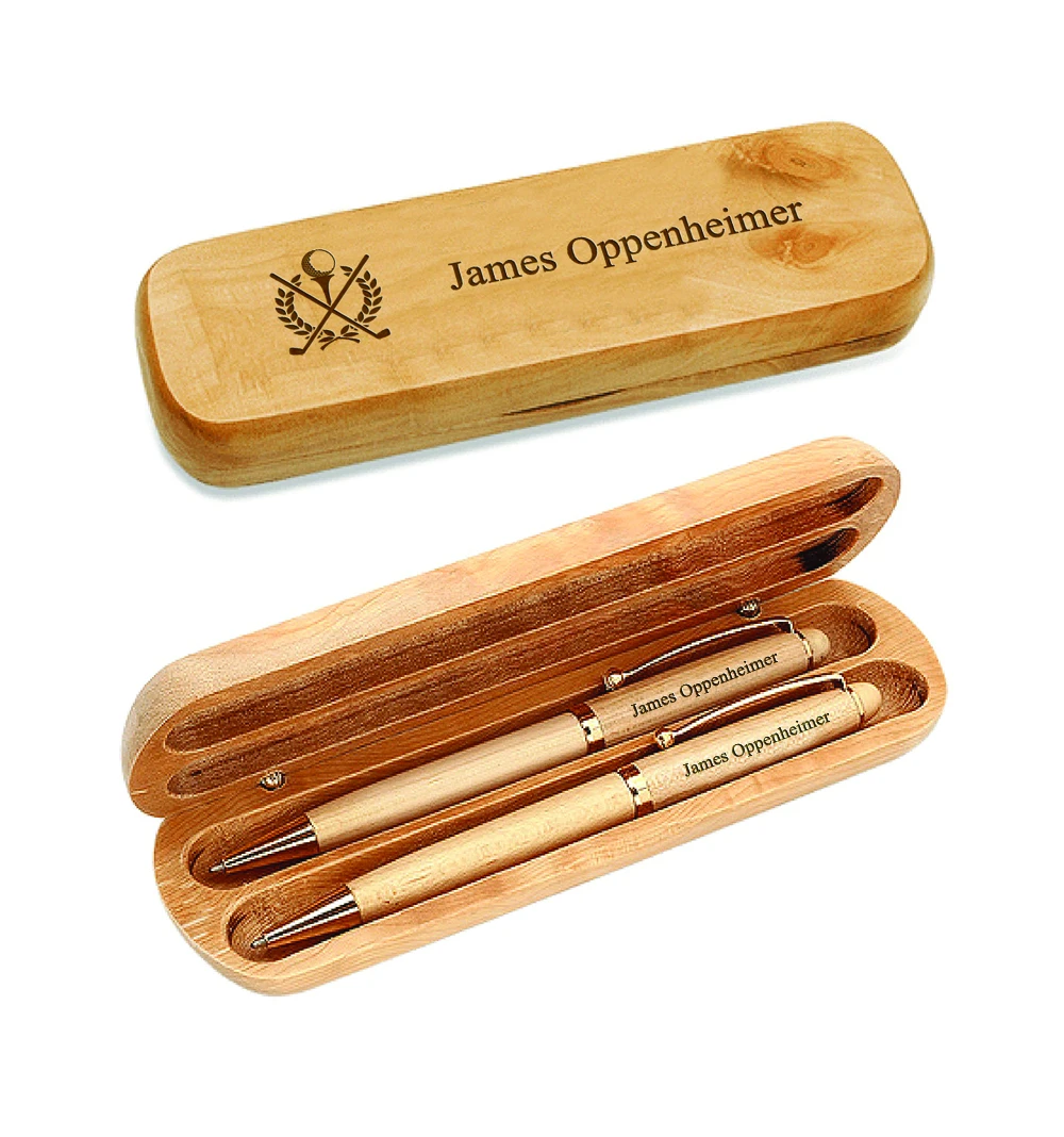 Crossing Golf Clubs Laser Engraved Maple Wood Double Pen And Box Set