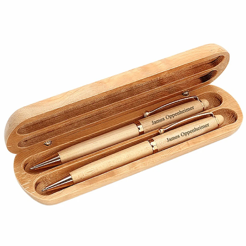 Crossing Golf Clubs Laser Engraved Maple Wood Double Pen And Box Set - Image 3