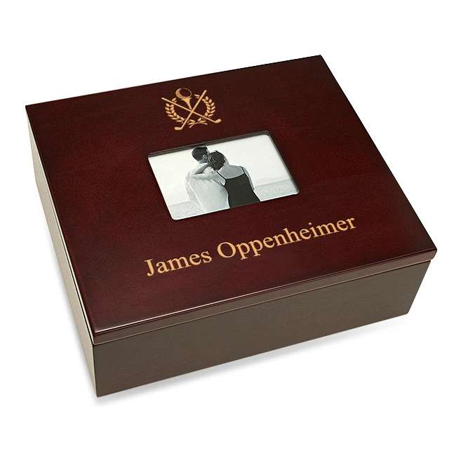 Crossing Golf Clubs Laser Engraved Treasure Box With Photo Frame