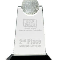 Personalized Glass Plaque With Crystal Golf Ball