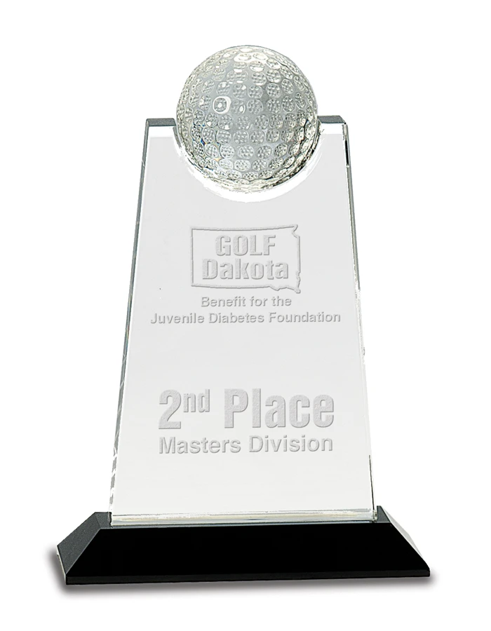 Personalized Glass Plaque With Crystal Golf Ball